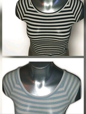 2 Ellemenno Vtg Y2K- 1 Black & White AND 1 Blue & White Striped Top in Sz Large